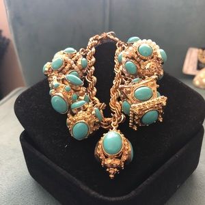 Vintage fashion gold blue and pearl stone bracelet